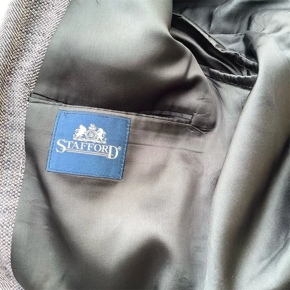 Stafford Men's Blue Wool Herringbone‎ Sport Coat Blazer Size 44R